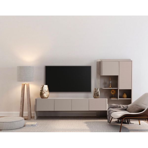 Elegante Mobile Tv Credenza Beige Lussuosa Cassettiera Da Salotto-image
