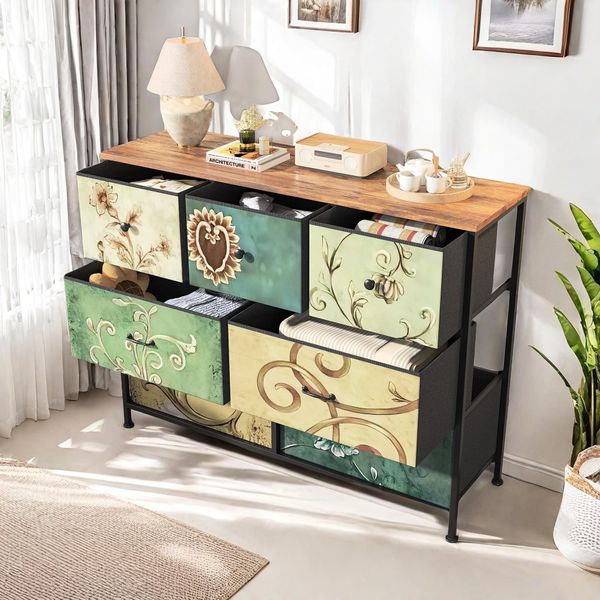 Cassettiera Retrò Proximax Con 7 Cassetti - Torre Portaoggetti Verticale Come Cassettiera In Tessuto Per Camera Da Letto, Corridoio, Ingresso, Camera Dei Bambini, Organizzatore Di Armadi E Comodini, Con Robusta Struttura In Acciaio-image