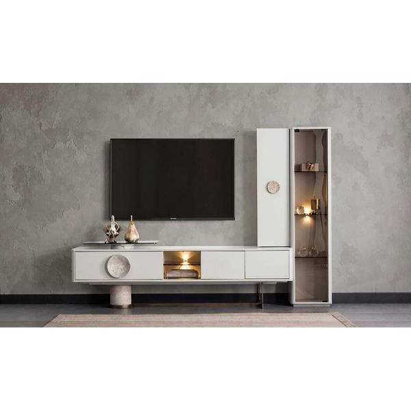 Design Moderno E Funzionale Mobile Tv In Legno Bianco Per Soggiorno-image