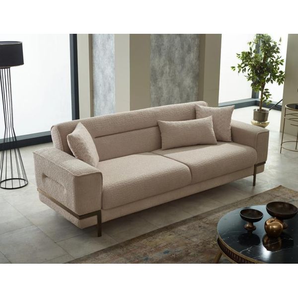 Lusso Divano Tre Posti Design Divani 3 Posti Tappezzeria Beige Salotto-image