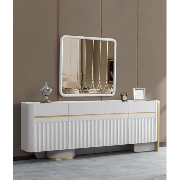 Set Sala Da Pranzo Tavolo Da Pranzo 4X Sedie Credenza Con Specchio Set Da Pranzo In Legno-image