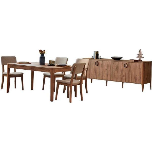Set Sala Da Pranzo 6 Pezzi Mobili In Legno Tavolo Da Pranzo 4X Sedie Credenza Set Da Pranzo Design-image