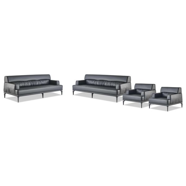 Set Di Divani Divano Tappezzeria Mobili Per Ufficio Sedile Nero Set Di Divani 4 Pezzi.-image