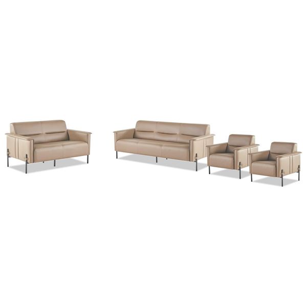 Set Completo Di Divani Moderni 3 Posti 2 Posti Poltrona Divano In Pelle Beige Legno-image