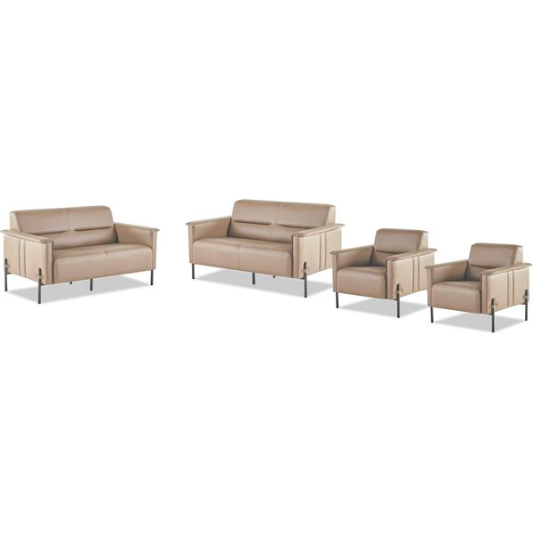 Set Di Divani Beige Set Di Divani 2 Posti 2X Poltrona Pelle Moderna Acciaio Inox-image