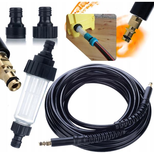 Rosfix Tubo Flessibile Ad Alta Pressione Click-Click Da 10 M Per Idropulitrici KäRcher K2 K3 K4 K5 K6 K7 + Filtro Acqua Universale Per Idropulitrici K-image
