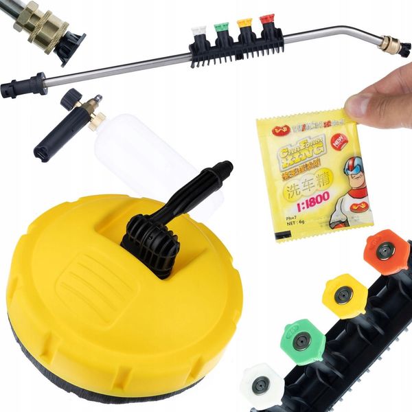 Rosfix Spazzola Per Lavatrici KäRcher + Lancia Per Idropulitrici 1/4” Curva Con 15+5 Ugelli E Impugnatura + Pistola Schiumogena 1000 Ml + Polvere Schi-image