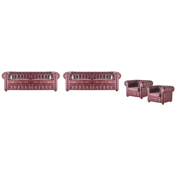 Set Divano In Pelle 3 Posti Poltrona Bordeaux Chesterfield Imbottito Divano In Pelle 4 Pezzi-image