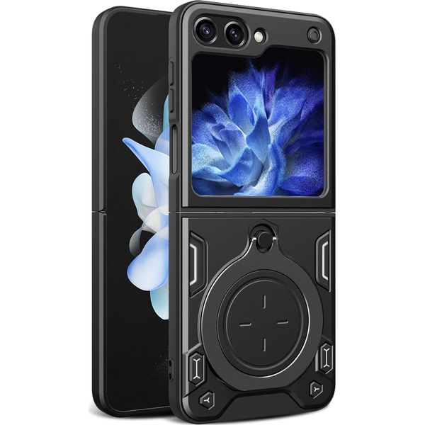 Custodia Per Samsung Galaxy Z Flip 6 / Z Flip 7 Fe A Doppio Strato Con Supporto Ad Anello Nero-image