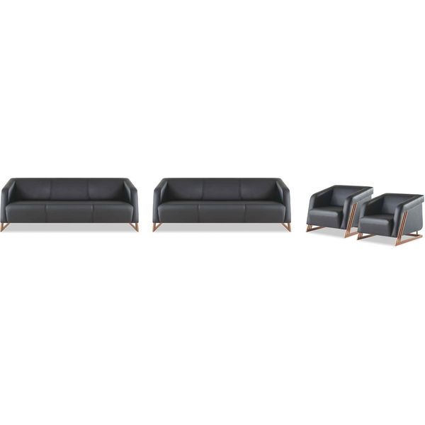 Set Completo Di Divani 3 Posti Poltrone Sedute Pelle Nera Divani Morbidi-image