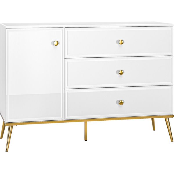 Selsey Darrby - Credenza A 1 Anta Con 3 Cassetti Bianco Opaco / Lucido 120 Cm-image