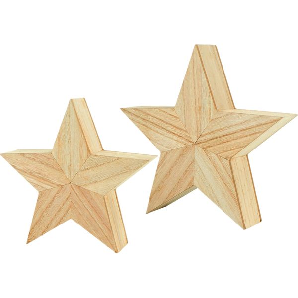 Set Di 2 Stelle Decorative In Legno, Finitura Naturale - Circa 26,5 / 21 Cm - Stella In Legno Da Appoggiare-image