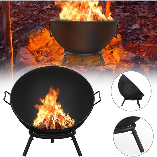 Sessamen-Lp Ciotola Del Fuoco Cesto Del Fuoco Ø 60Cm Inclinabile Con 3 Treppiede Griglia Di Carbone Giardino Fuoco Palla Di Fuoco Barile, Multifunzionale Fire Pit Per Il Riscaldamento, Giardino, Terrazza, Barbecue-image