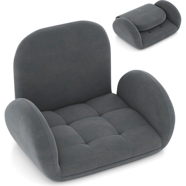 Sedia Da Terra Costway Con Schienale E Braccioli Regolabili, Divano Pieghevole Bonden Con Sedile Imbottito, Sedia Da Meditazione, Sedia Relax Grigio-image