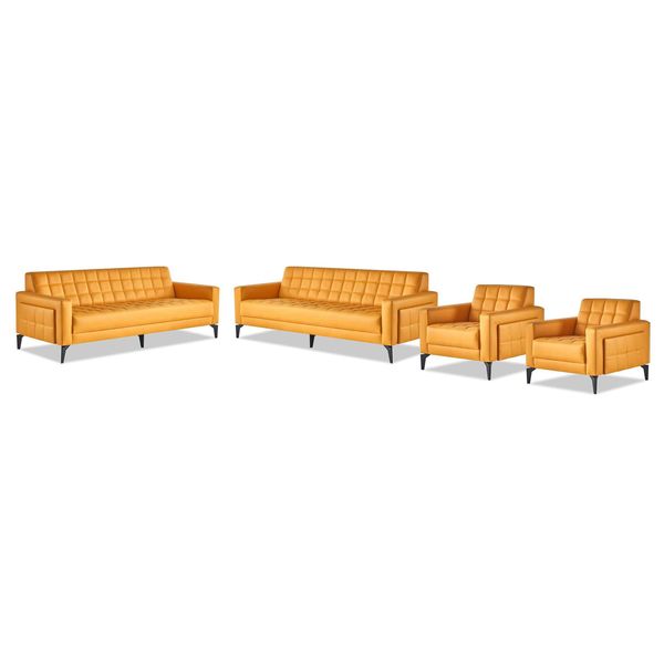 Divani In Pelle Set Di Divani Poltrona A 3 Posti Divano Chesterfield Moderno Giallo 4 Pezzi.-image