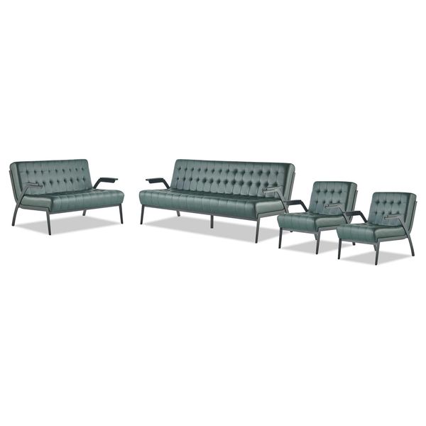 Divani In Pelle Verde Set Chesterfield 3 Posti Poltrona 2 Posti Acciaio Inox-image