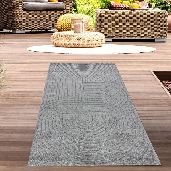 Tappeto Moderno Per Esterni Resistente Alle Intemperie Per Terrazze E Balconi In Stile Boho Di Alta Qualità E Di Facile Manutenzione, Colore Antracite - 80 X 150 Cm-image