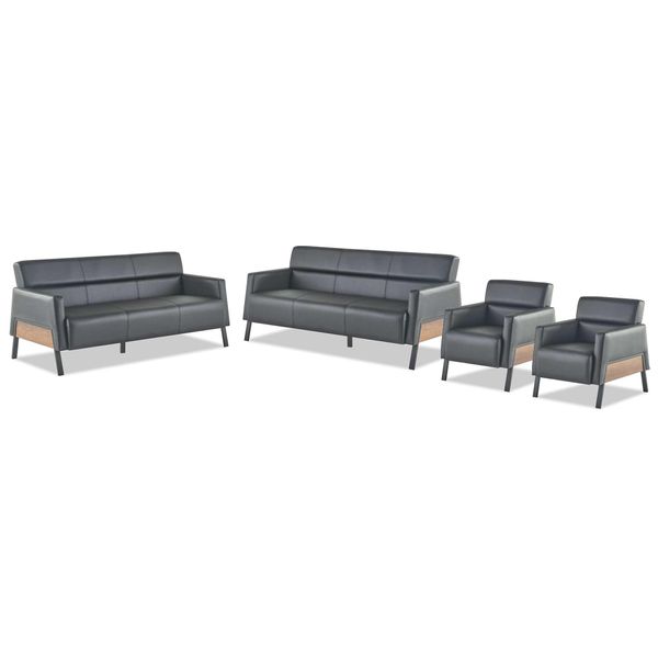 Set Di Divani 3 Posti 2X Poltrona Pelle Nera Divani Moderni Pelle Legno Morbido-image