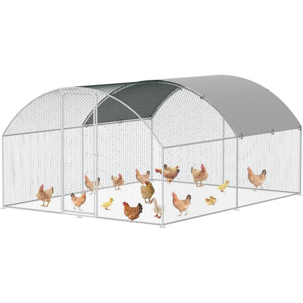 Jayseuw 3X4X2M Pollaio Con Tetto A Cupola Recinto Per Animali Recinto Per Animali Ruspanti Con Tetto Ombreggiante In Pe, Struttura In Acciaio Zincato, Recinzione Esterna Utilizzato Per Polli, Pollai, Piccoli Animali-image