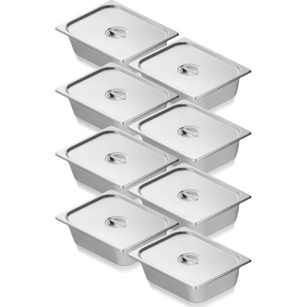8 X Teglie Per Hotel Contenitore Gastronorm In Acciaio Inox 1/2 Misura - 326X266X102Mm - Attrezzatura Da Cucina Professionale - Robuste Teglie Per Buongustai - Per Gastronomia E Catering-image
