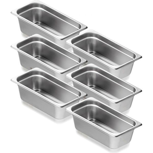 6 Contenitori Gastronorm In Acciaio Inox 1/3 - Teglie Per Hotel 326X177X99 Mm - Forniture Per La Ristorazione - Accessori Per La Cucina-image