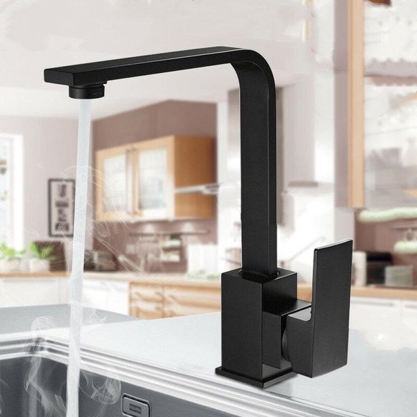 Nero Rubinetti Lavello Cucina Miscelatore Singola Leva In Lega Di Zinco Girevole Beccuccio Rubinetto-image