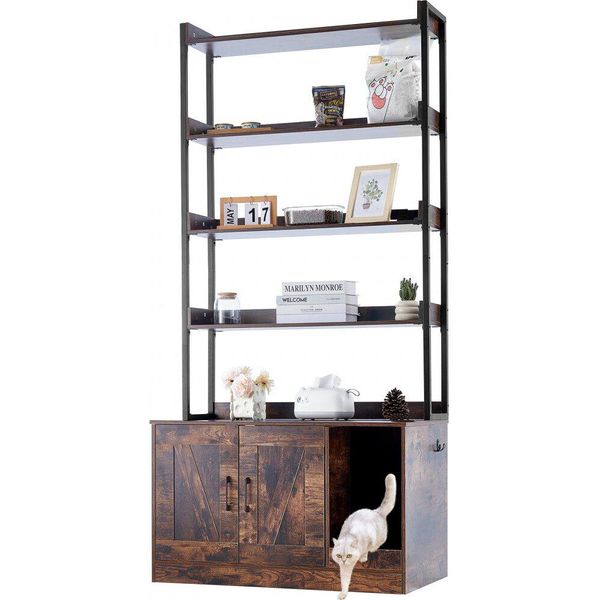 Armadietto Per Gatti Con Lettiera - Ripiano A 4 Livelli 850X490X1836Mm - Casa Per Gatti - Stabile E Salvaspazio - Per Soggiorni - 68Kg-image