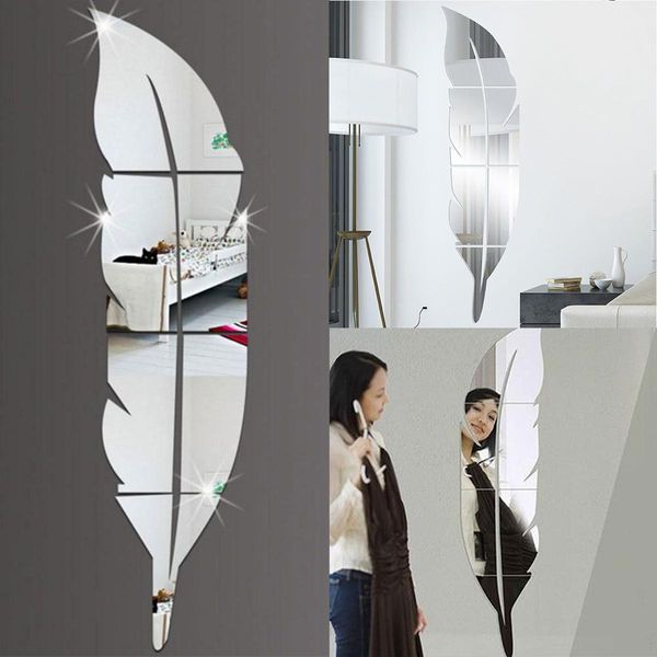 3D Specchio Vinile Piuma Wall Sticker Decorazione Fai Da Te Camera Arte Murale Carta Da Parati Rimovibile Casa Decorazione-image