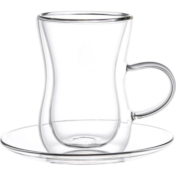 Set Di 4 Bicchieri Da Tè Da 150 Ml A Doppia Parete Con Manico, Resistenti Al Calore E Trasparenti-image