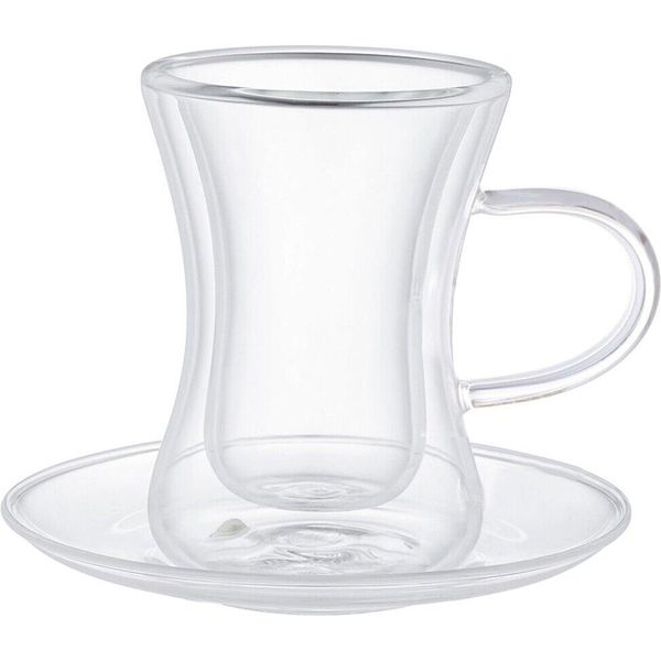 Set Di Bicchieri Da Tè A Doppia Parete 4 Pezzi Con Manico 80 Ml - Vetro Resistente Al Calore Trasparente-image