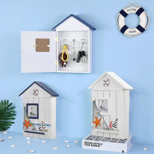 Portachiavi In Legno A Forma Di Casa Mediterranea Organizzatore Porta Attrezzi Da Parete - 1-image