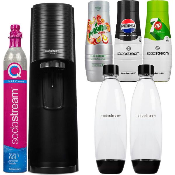 Sodastream Sparkling Water Maker Terra Black 2 Bottiglie Sciroppo Quickconnect Set-image
