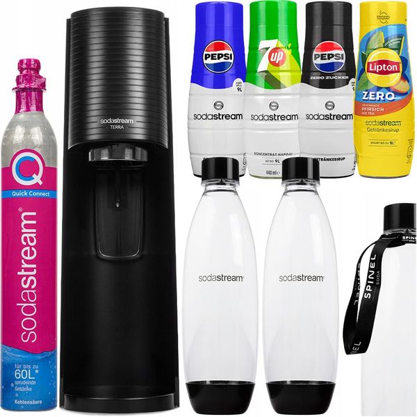 Sodastream Spumantizzatore Terra Black 2 Bottiglie Di Sciroppo Attacco Rapido-image