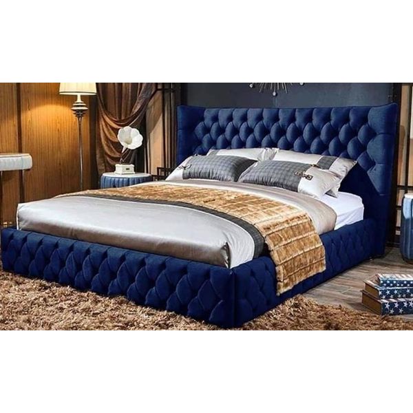 Letti Chesterfield Design Letto Matrimoniale Mobili Tappezzeria Tessile Blu 180X200 Letto Nuovo-image