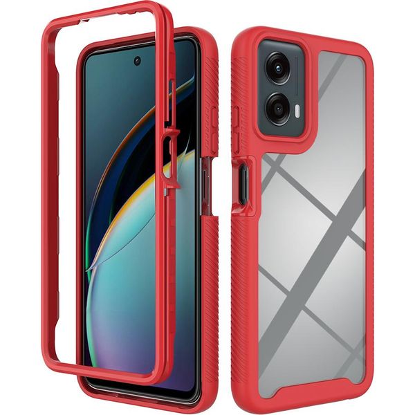 Custodia Per Motorola Moto G (2024), Copertura Posteriore Trasparente Ibrida, Paraurti In Tpu Robusto, Custodia Antiurto Rossa-image