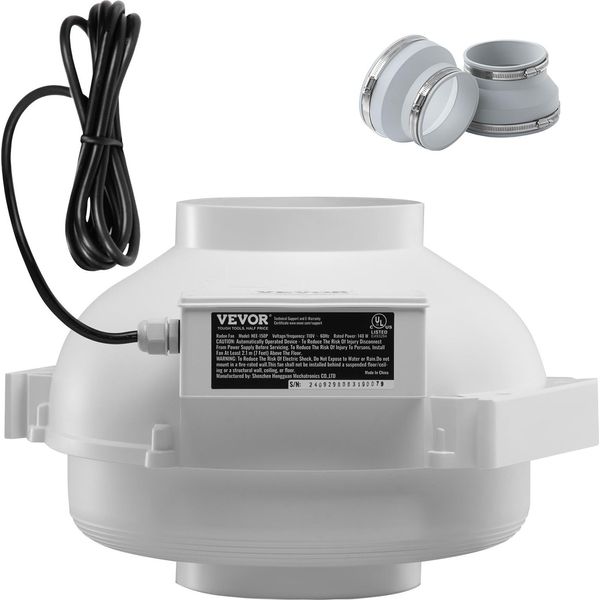 Vevor 98-114 Mm Sistema Di Ventilazione A Riduzione Del Radon, Set Di Riduzione Del Radon Da 380 Cfm, Ventilatore Da Condotto In Linea, Ventilatore Di Scarico Per La Ventilazione Interna Ed Esterna-image