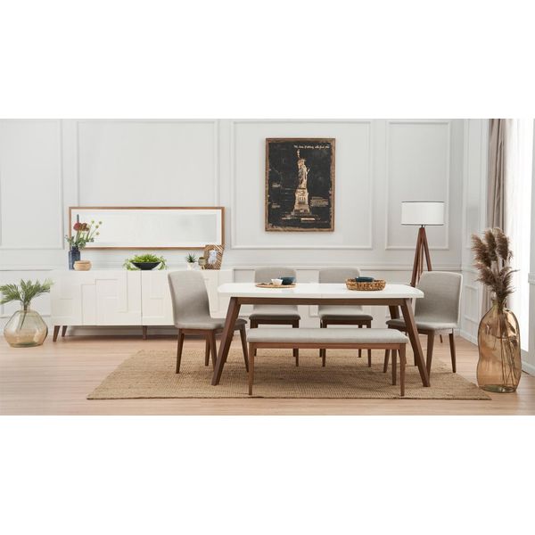 Sala Da Pranzo Completa Di Tavolo 4X Sedie Mobili In Legno Credenza Panca Set Da Pranzo-image