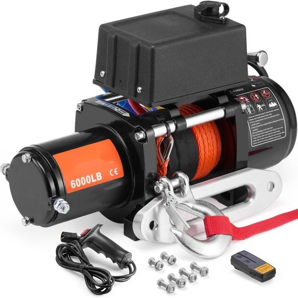 Argano Elettrico A Cavo 12V Dc - Capacità Di Carico 2722 Kg - Argano Motorizzato A 12 Cadute - Argano Elettrico Potente - Ideale Per L'edilizia E L'agricoltura-image