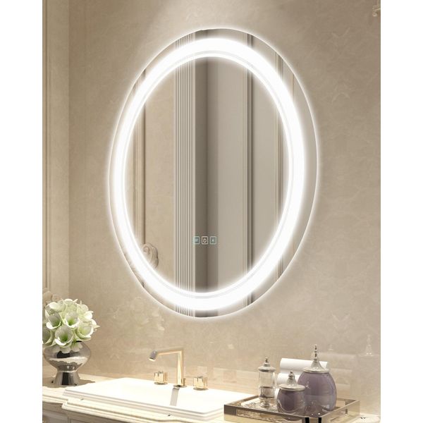 Vevor Led Specchio Da Bagno Specchio Da Bagno Rotondo (60 Cm), Specchio A Memoria Di Forma Antiappannamento, Dimmerabile In Continuo, Con 3 Temperature Di Colore Montaggio A Parete-image