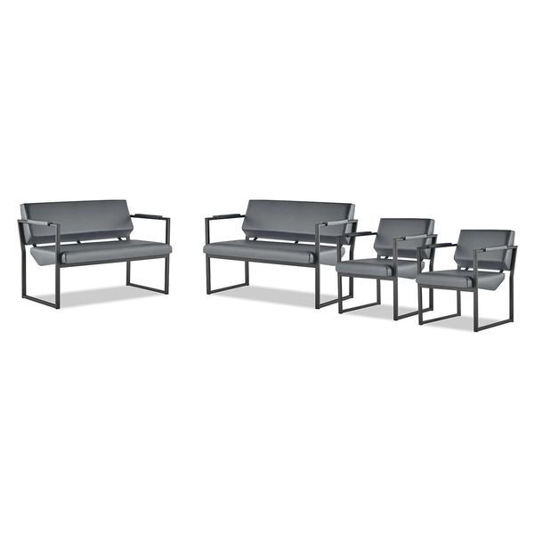 Set Di Divani Poltrona A 2 Posti Divani In Pelle Nera Divano Moderno In Pelle Acciaio Inox-image
