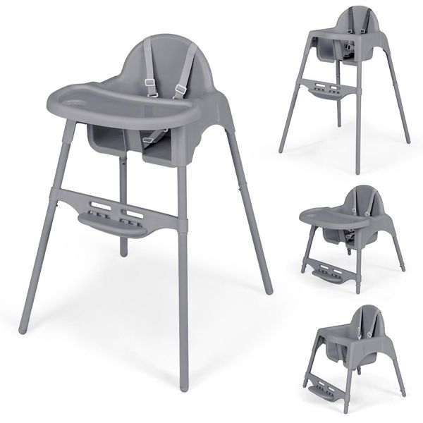 Seggiolone Costway 4-In-1 Convertibile Per Bambini Con Imbracatura Di Sicurezza, Vassoio Regolabile E Poggiapiedi Grigio-image