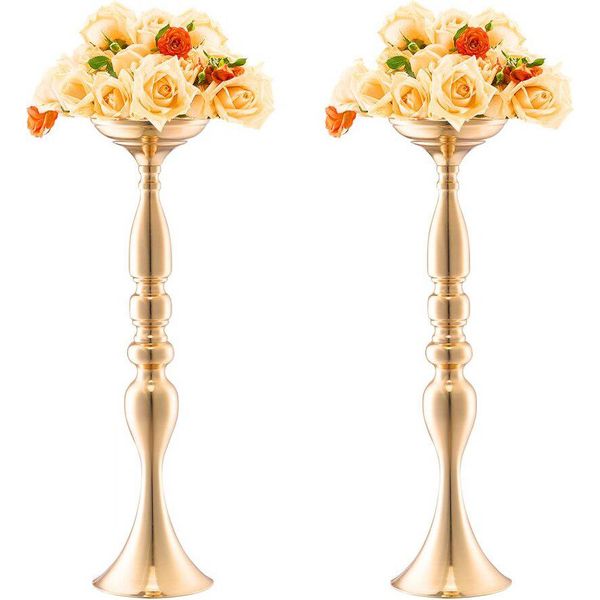 Portafiori Oro 24X 50 Cm - Vaso Da Fiori Moderno - Decorazione Per Matrimoni - Vasi Eleganti Per Occasioni Speciali-image