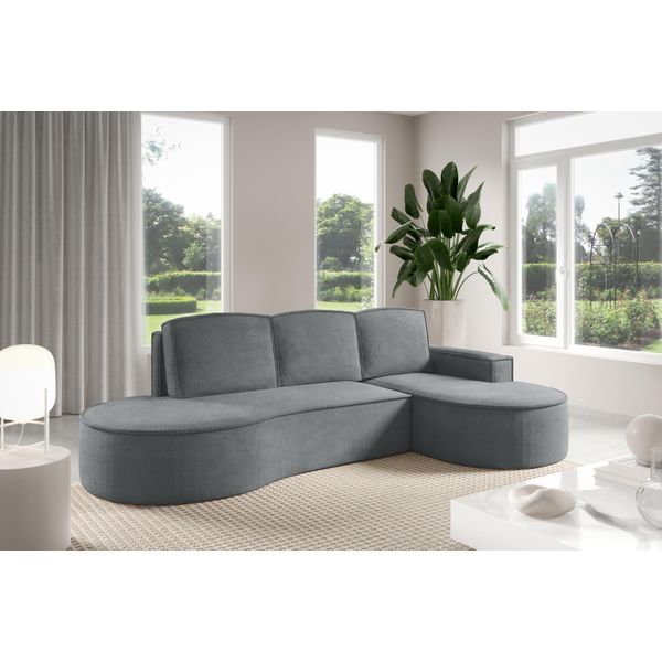 - Gutto - Divano Angolare Molly Di Forma Arrotondata In Tessuto Velour Grigio Scuro - Forma Arrotondata Moderna! Nuovo 2025 (Con Funzione Letto)-image