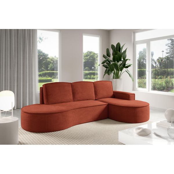 - Gutto - Divano Angolare Molly Di Forma Arrotondata In Tessuto Velour Ruggine - Forma Arrotondata Moderna! Nuovo 2025 (Con Funzione Letto)-image