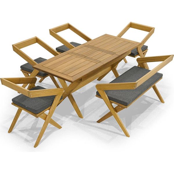 Set Da Giardino Marrone Mobili Di Design Tavolo Da Pranzo In Legno 4X Sedie Panca Moderna-image