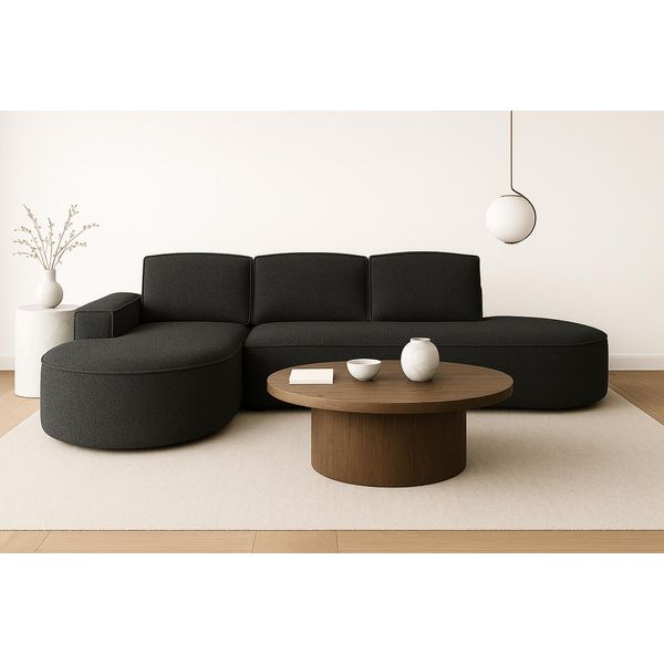 Divano Angolare Gutto Molly Di Forma Arrotondata In Tessuto Felpato Beige Grigio Chiaro Verde Ruggine Di Tendenza! (Con Funzione Letto)-image