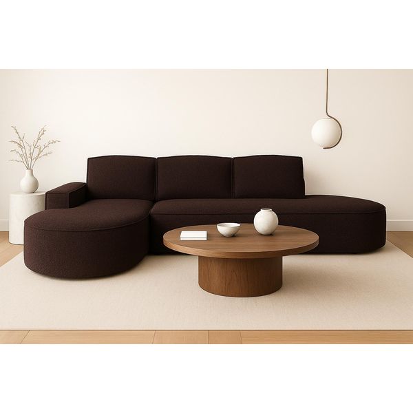 Divano Angolare Gutto Molly Di Forma Arrotondata In Tessuto Felpato Color Crema, Beige, Grigio, Verde Ruggine - Forma Arrotondata Di Tendenza (Con Funzione Di Riposo)-image