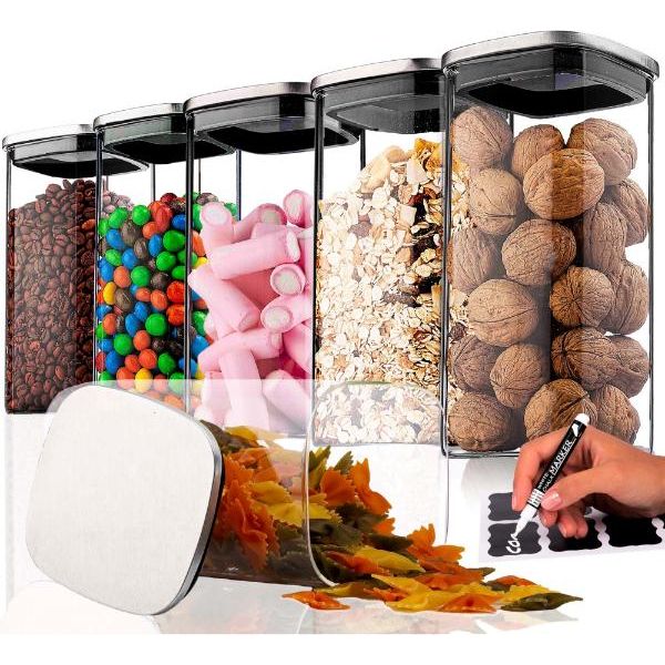 Set Di 6 Barattoli Ermetici Da 1600 Ml 20X10 Cm Riutilizzabili In Barattolo Per Biscotti Con Coperchio In Acciaio Inox, Per Lavastoviglie, Microonde, Pratici Per La Cucina - Deco Haus-image