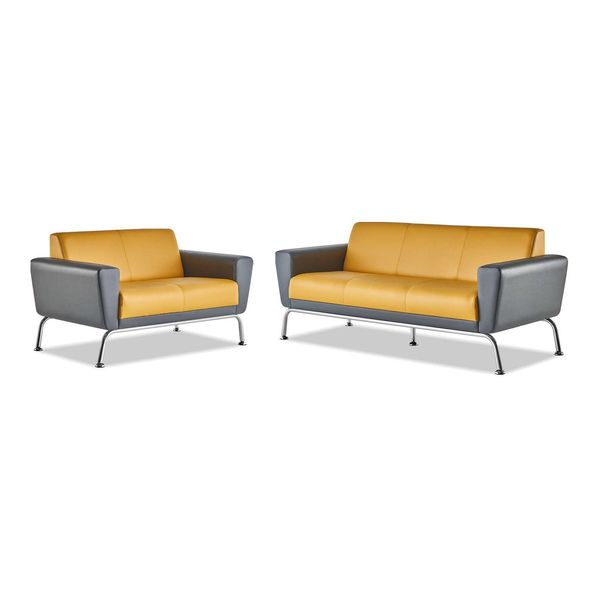 Set Di Divani 3 Posti 2 Posti Giallo Grigio Set Di Divani In Pelle Acciaio Inox-image