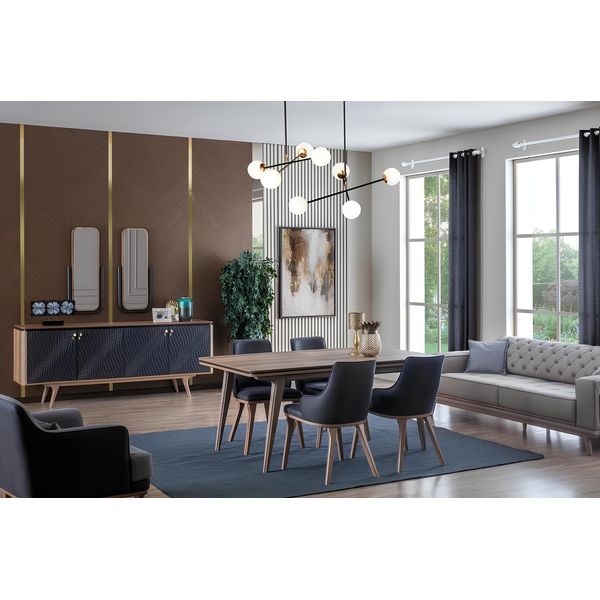 Set Da Pranzo Di Lusso Tavolo Da Pranzo + 4X Sedie + Credenza Con 2X Specchio Nuovo-image